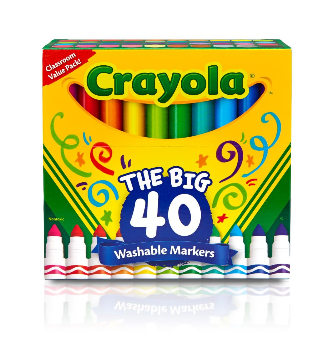 Crayola Ultra Clean Washable Markers for School (40ct), Essential Back to School Supplies for Kids, Coloring Book Marker Set, Teacher Classroom Supplies