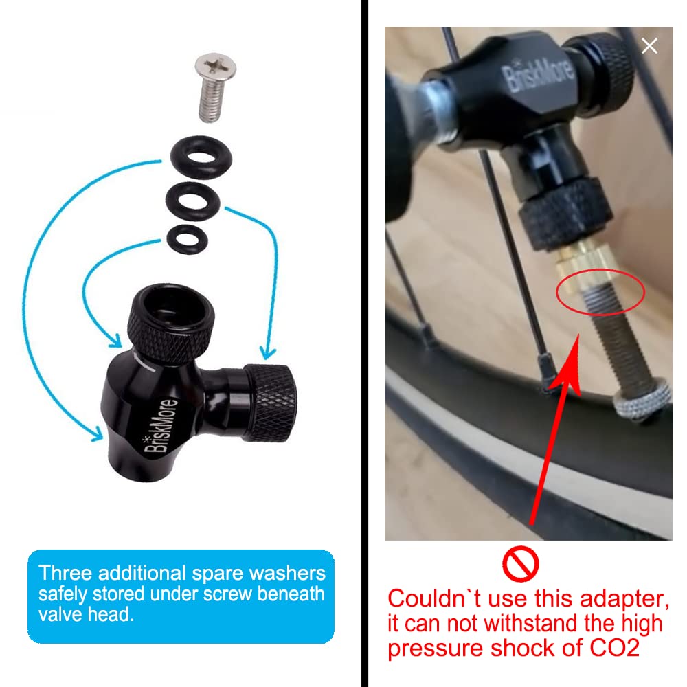 BriskMore CO2 Inflator Kits with 5 X 16g CO2 Cartridges for Bike Tires, Presta and Schrader Valve Compatible, Bike Tire Pump for Mountain and Road Bicycles, Included Insulated Sleeve