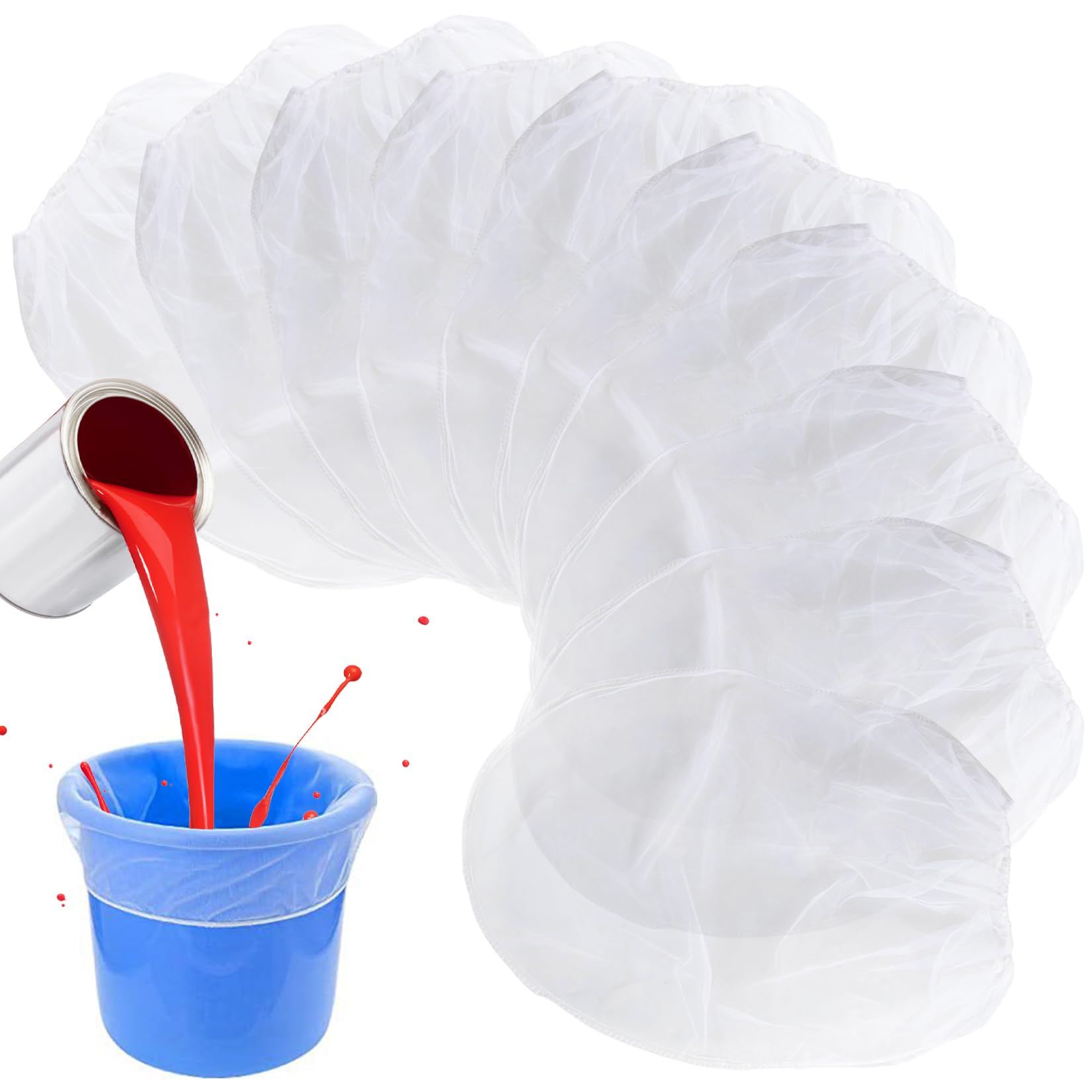 Sukh 10PCS Paint Strainer Bag - 5 Gallon Paint Filter Strainer Bucket with Elastic Drawstring Top Opening Nylon Mesh Filter White Fine Mesh Bag for Gardening