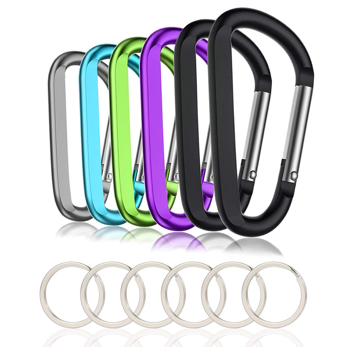 CampTek 6PCS Karabiner Karabinerhaken, 7,6 cm großer D-Ring-Karabiner-Schlüsselanhängerhaken aus Aluminium
