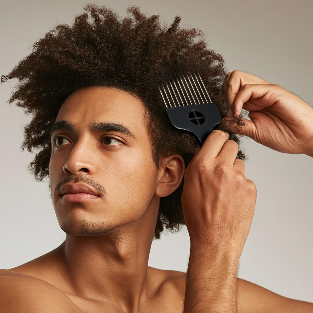 3 Pack Afro Hair Picks for Men and Women, Cpoxixt Metal Afro Comb Picks for Natural Curly Hair Styling Fist Design(Black)