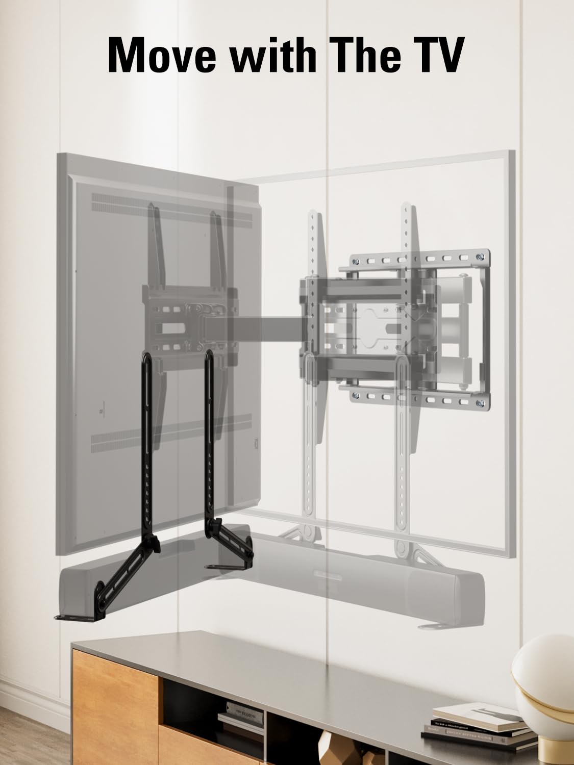 Mounting Dream Soundbar Mount Bracket for Mounting Above or Under TV Fits Most of Sound Bars Up to 15 Lbs, with Detachable Long Extension Plates MD5420