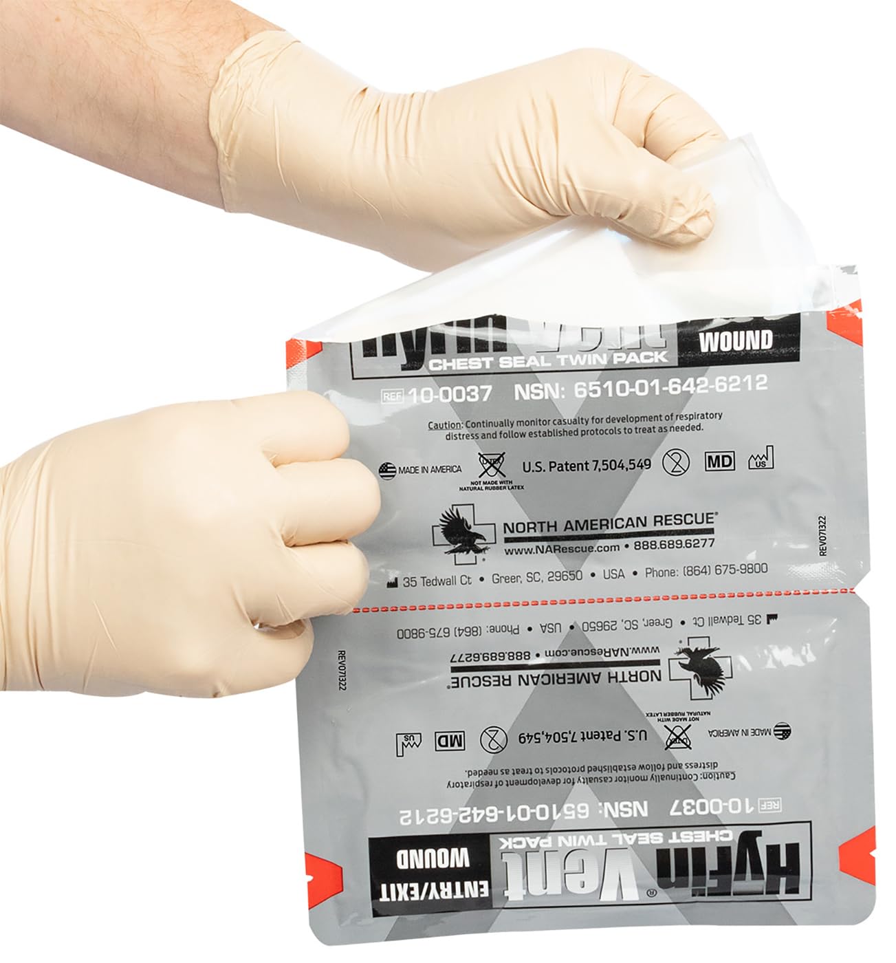North American Rescue HyFin Vent Chest Seal (Twin Pack) NAR Vented Wound Chest Seals for Trauma, Wounds (10-0037)