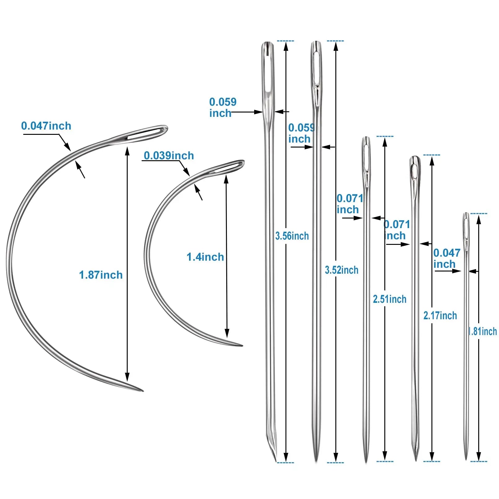 Heavy Duty Hand Sewing Needles Kit, 14 PCS with 10 Leather & 4 Curved Needles for Home Upholstery, Carpet Canvas Repair