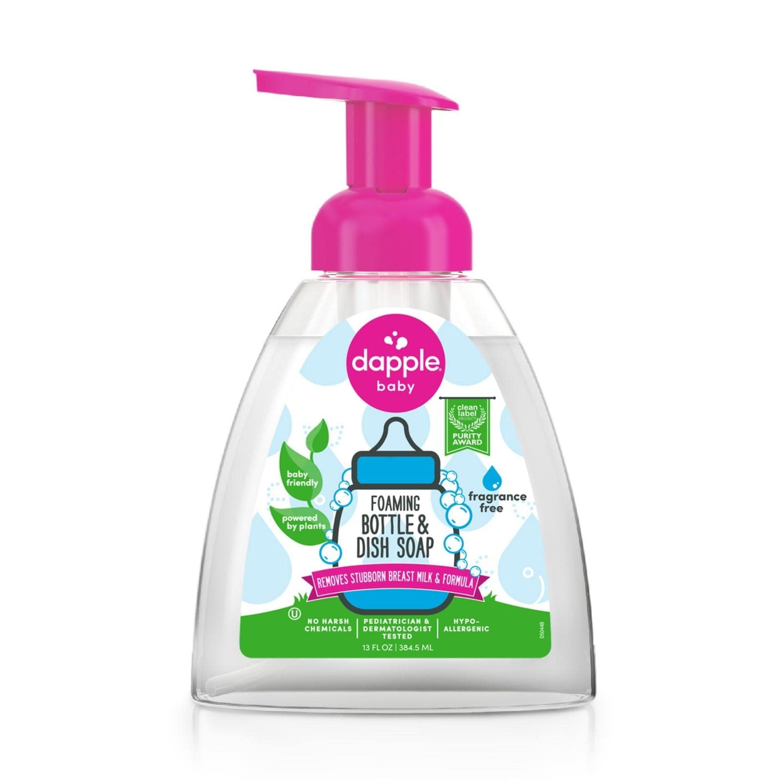 Dapple Foaming Dish Soap, Hypoallergenic for Sensitive Skin, Powered by Plants, Fragrance Free 13 Fl Oz (Pack of 1)