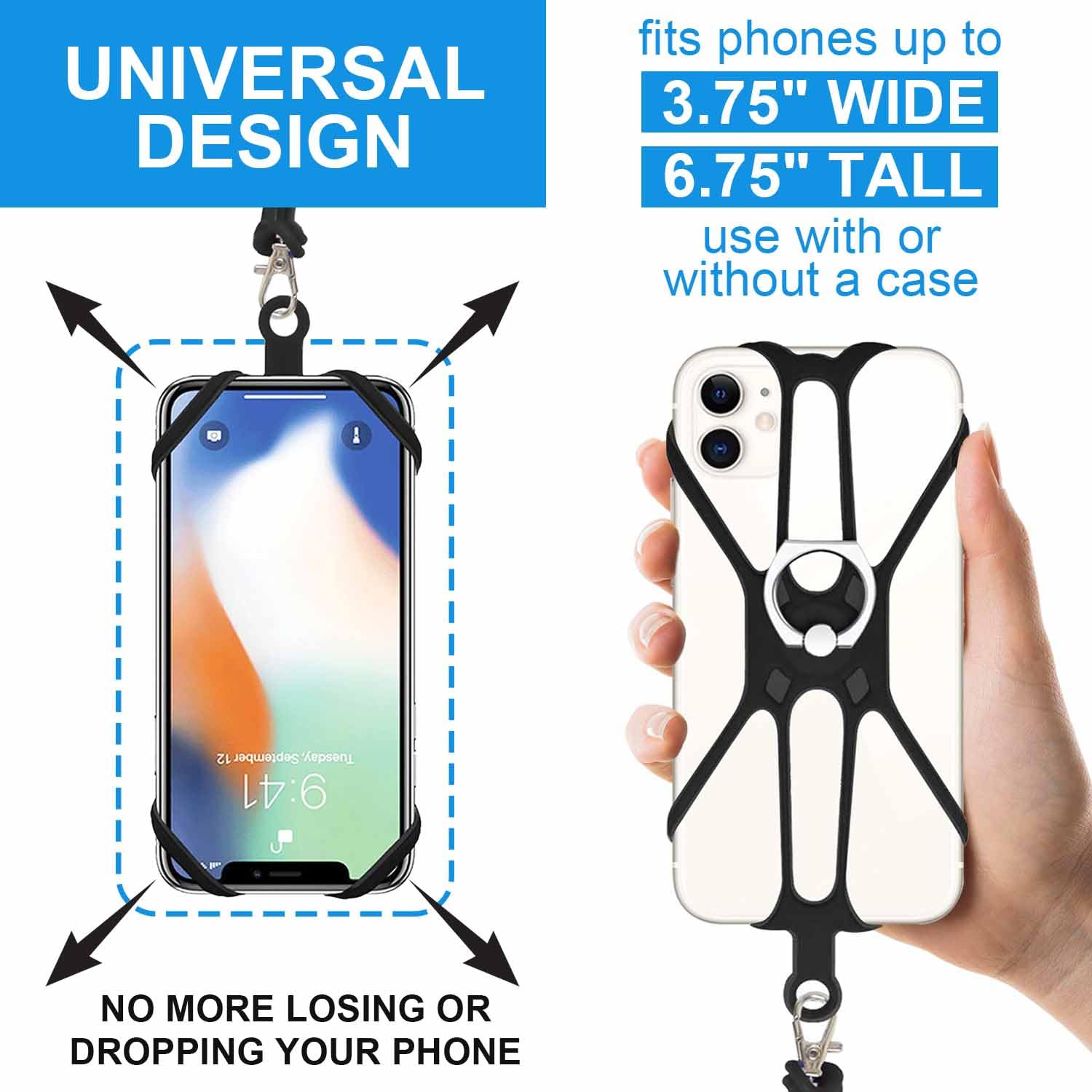 Kinizuxi 2 Pcs Cell Phone Lanyard Crossbody with Adjustable Neck Strap and Phone Ring Grip,Universal Smartphone Lanyard for iPhone Lanyards for Around the Neck Compatible with Most Smartphones