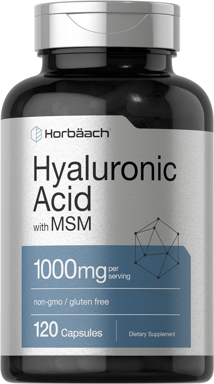 Horbaach Hyaluronsäure mit MSM | 1000 mg | 120 Kapseln | Gentechnikfreies und glutenfreies Nahrungsergänzungsmittel | Bioverfügbare Formel