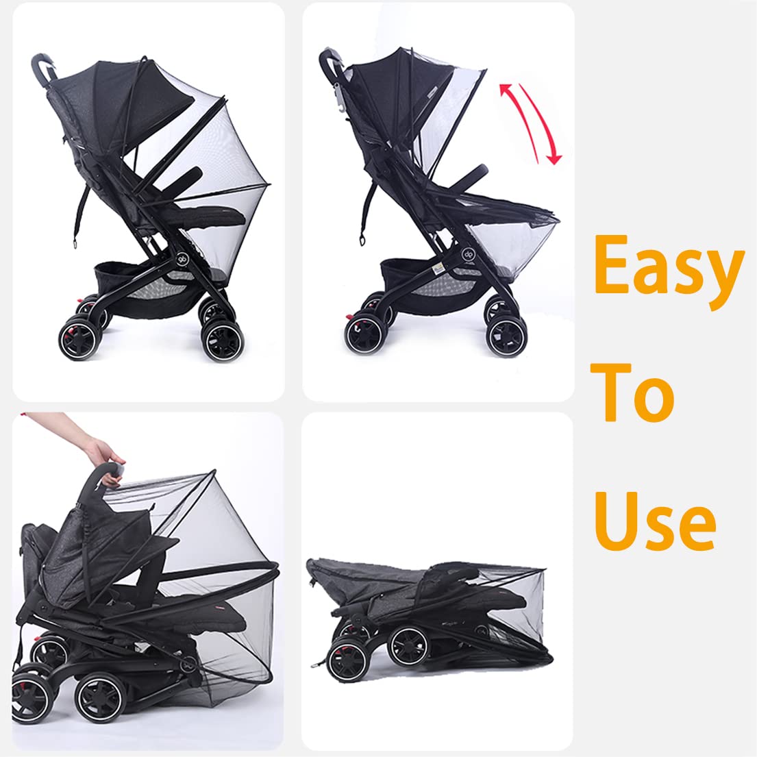 Orzbow Universal Mosquito Net for Stroller, Baby Bug Net with Two-Way Zippers & Storage Bag, Breathable & Foldable Mosquito Nets for Strollers, Car Seat, Bassinet, Cradle, Portable Mini Crib, Black