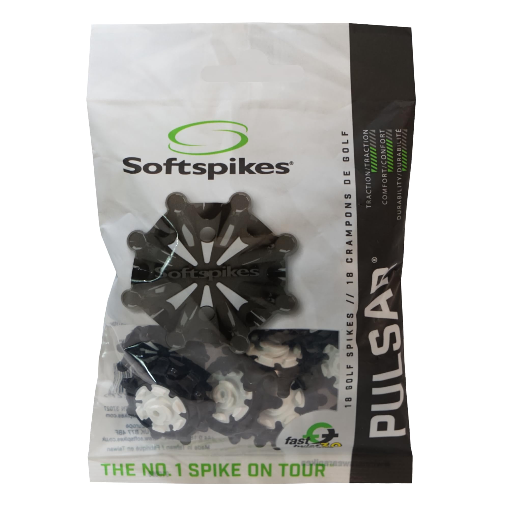 Softspikes Pulsar Golf Cleats Fast Twist 3.0 - 18 Count Clamshell , Black