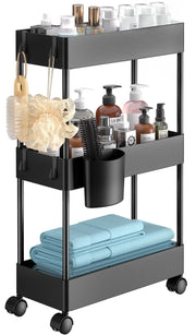 Pipishell Slim Storage Cart with Wheels - 3 Tier Bathroom Organizers and Storage Cart - Rolling Carts for Bathroom, Kitchen, Narrow Space, Laundry Room,Black