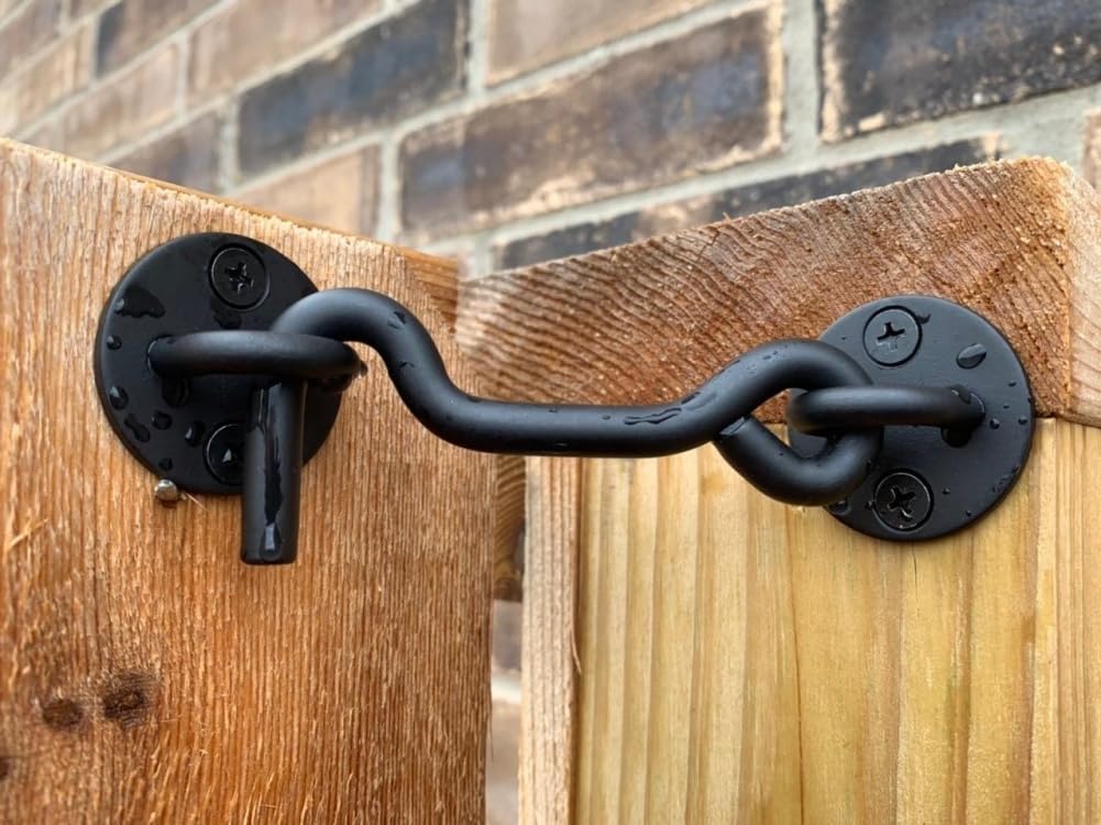 Raswik 4” Privacy Hook and Eye Gate Latch Easy Lock for Barn Door, Black