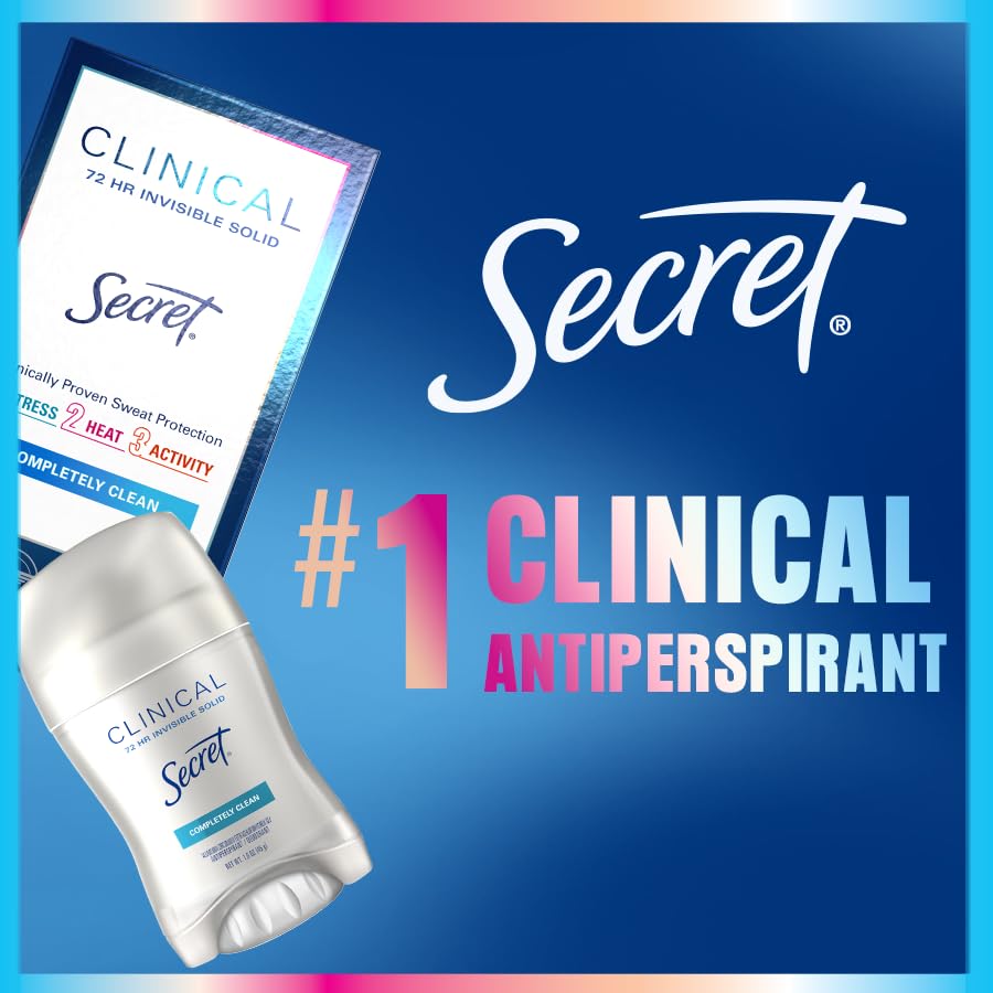 Secret Clinical Strength Antiperspirant Deodorant for Women, Stress Response, 3X Stress Protection, 72hr Sweat & Odor Protection, PH Balancing Minerals, Soft Solid, 1.6 oz (Pack of 3)