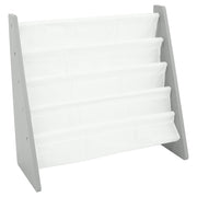 Humble Crew 4-Tier Kids Bookshelf, Grey Wood/White - Premium Book Shelf for Kids Rooms with Four Deep Pockets - Toddler Sling Book Rack with Deep Sleeves, Nursery Bookcase Organizer