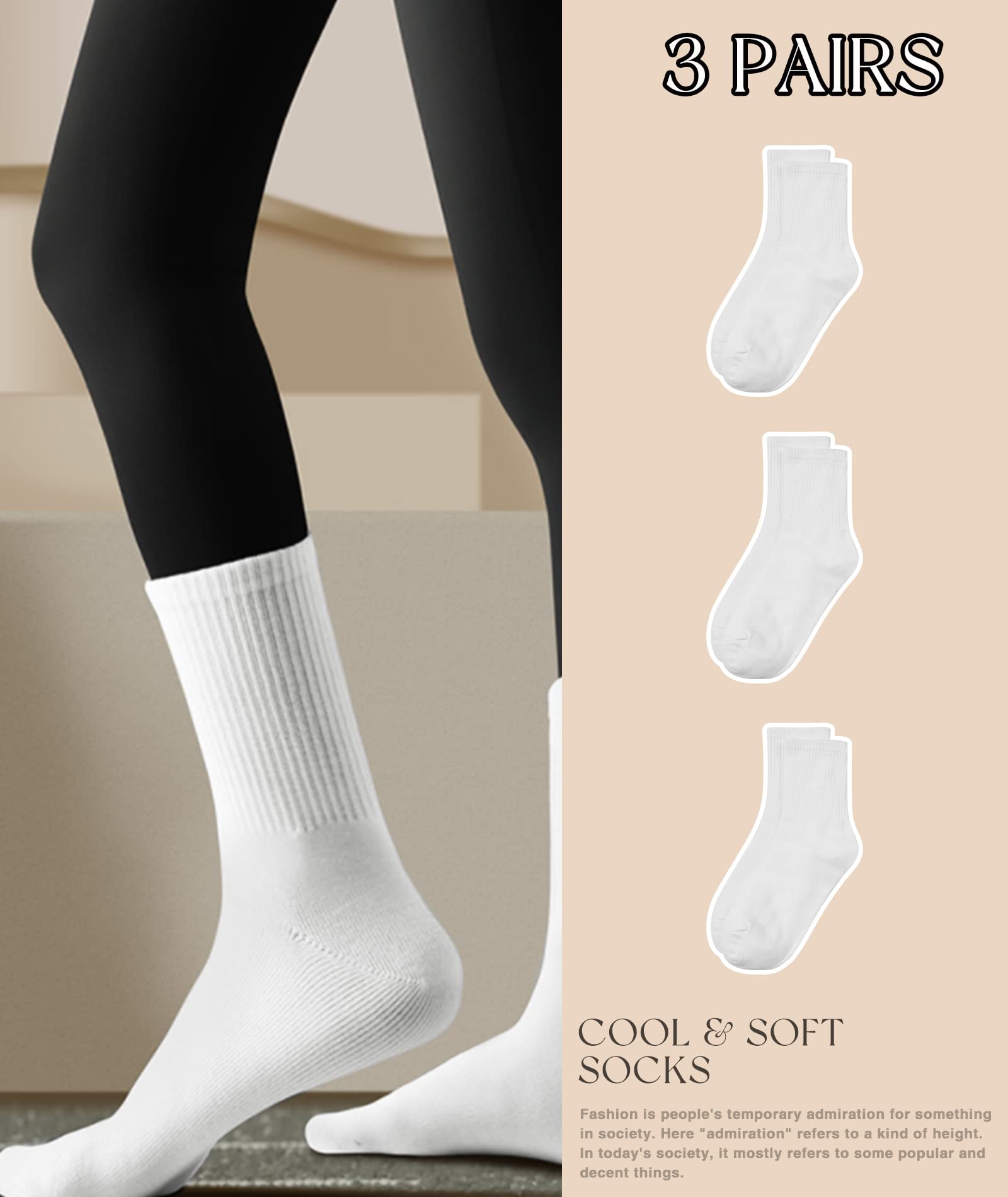 HAVE A TREE Womens 3-6 Pack Crew Lightweight Thin Casual Calf Socks Size 6-11 (H001-3W)