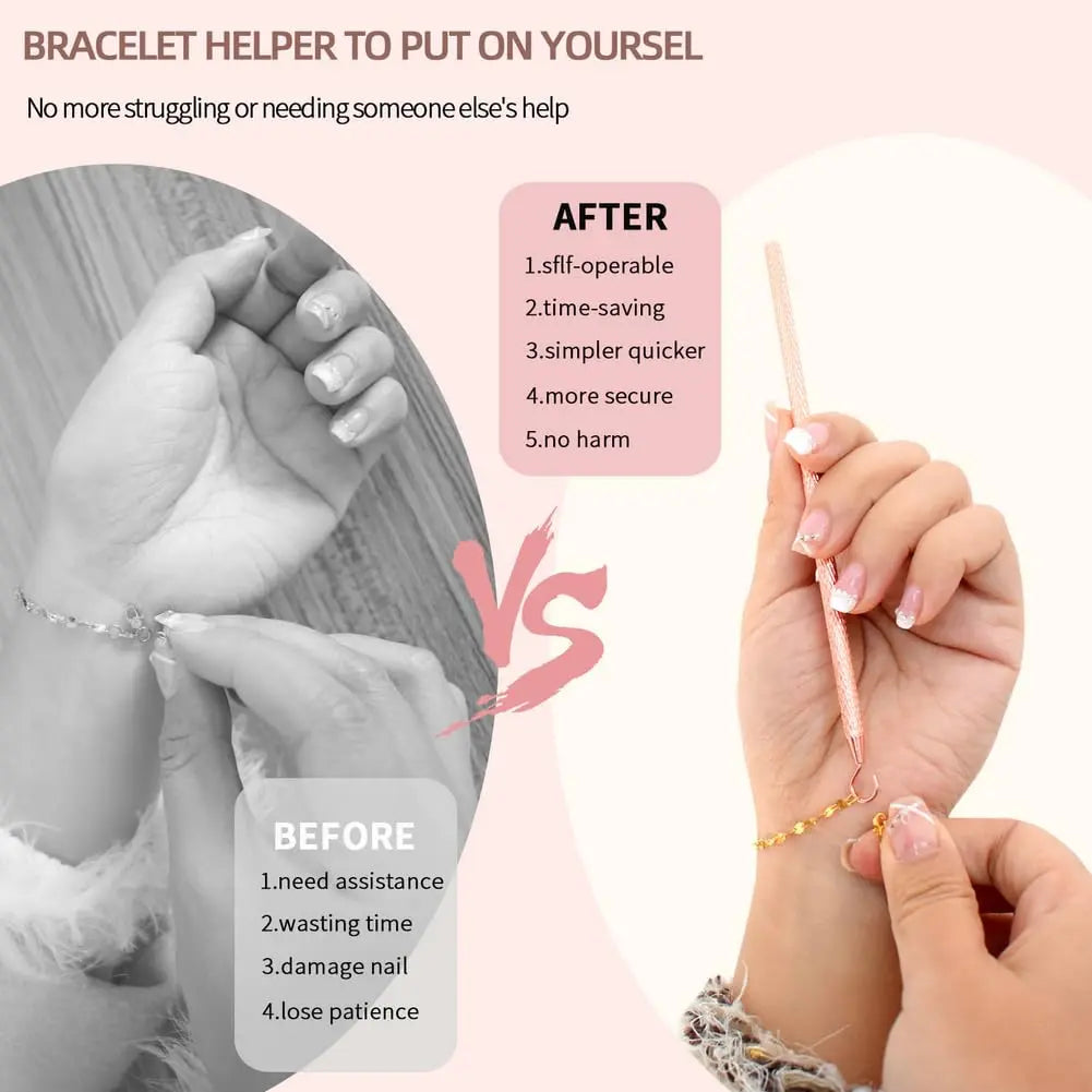 PEOUWNES 2 Pcs Bracelet Helper Tool Hook, Bracelet Helper to Put on Yourself, Wearing Tool Aid Assistance for Necklace Watch Clasps Zippers Crafts Adjustment(Silver and Rose Gold)
