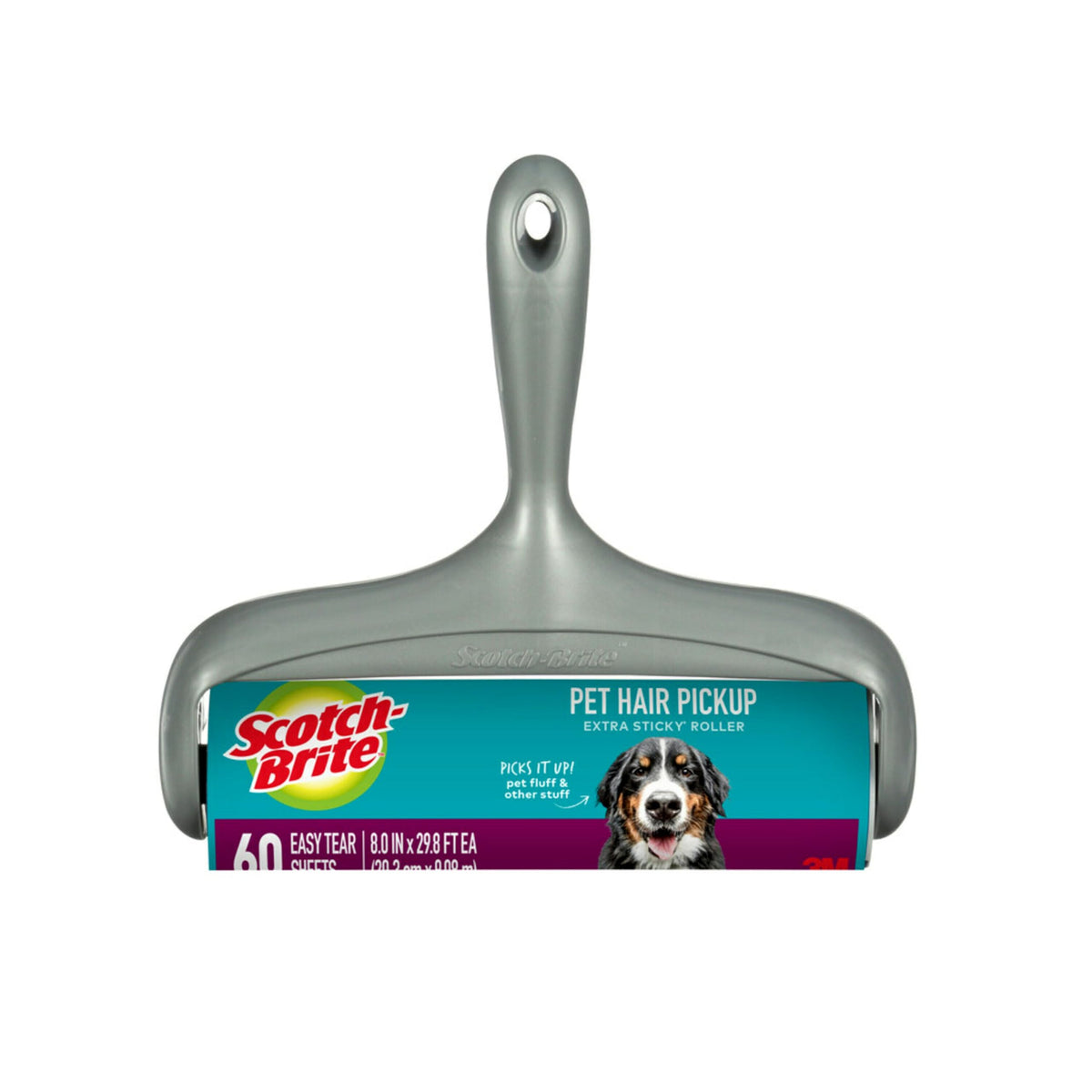 Scotch-Brite Pet Hair Pickup Extra Sticky Large Lint Roller, Designed for Removing Fur + Fluff on Couches, Clothes, Dog and Cat Beds, & More, 1 Pack, 60 Easy-Tear Adhesive Sheets Total