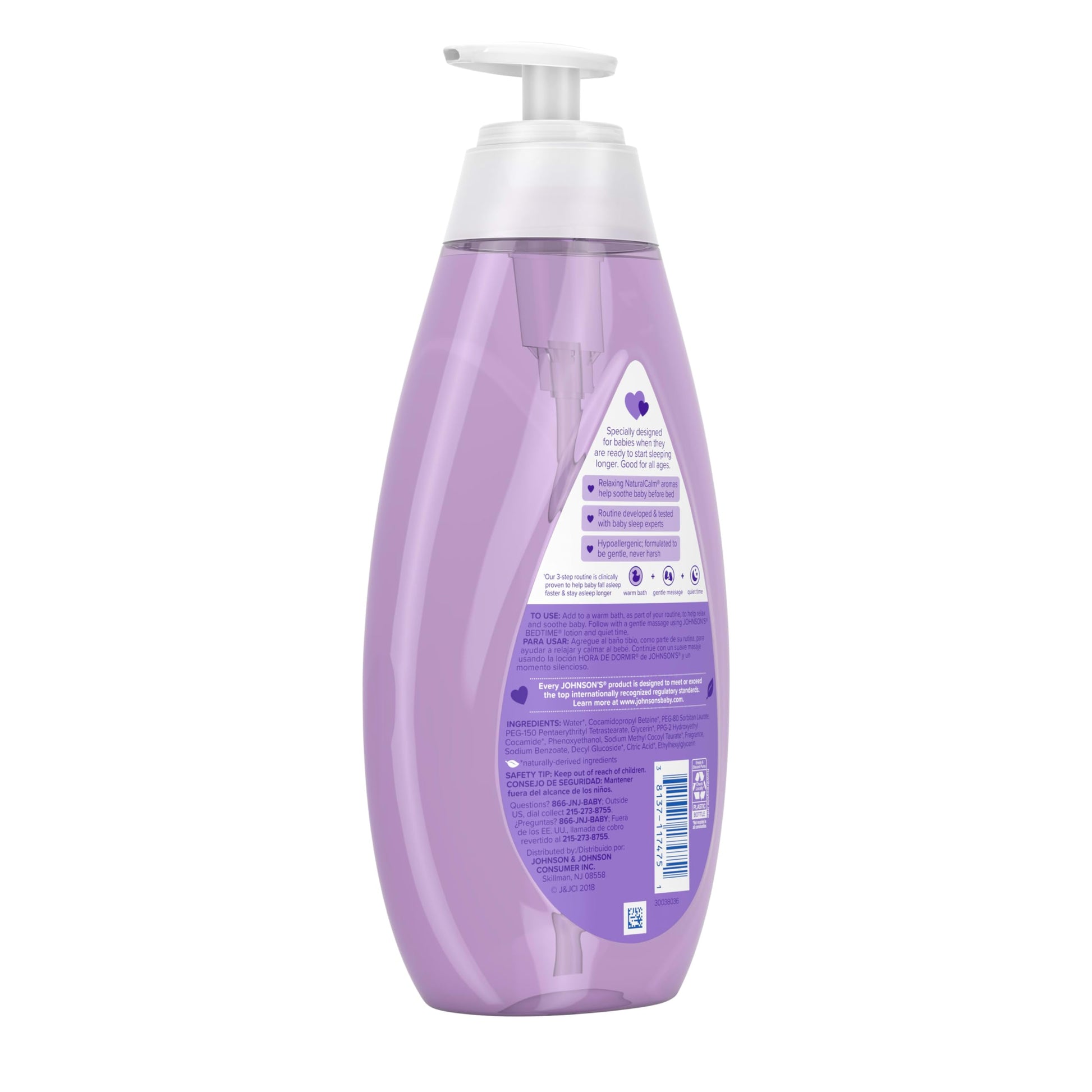 Johnson's Bedtime Baby Bath with Soothing NaturalCalm Aromas, Hypoallergenic & Tear-Free Liquid Baby Bath Formula, No Parabens, Sulfates, Dyes, or Phthalates, 27.1 fl. oz