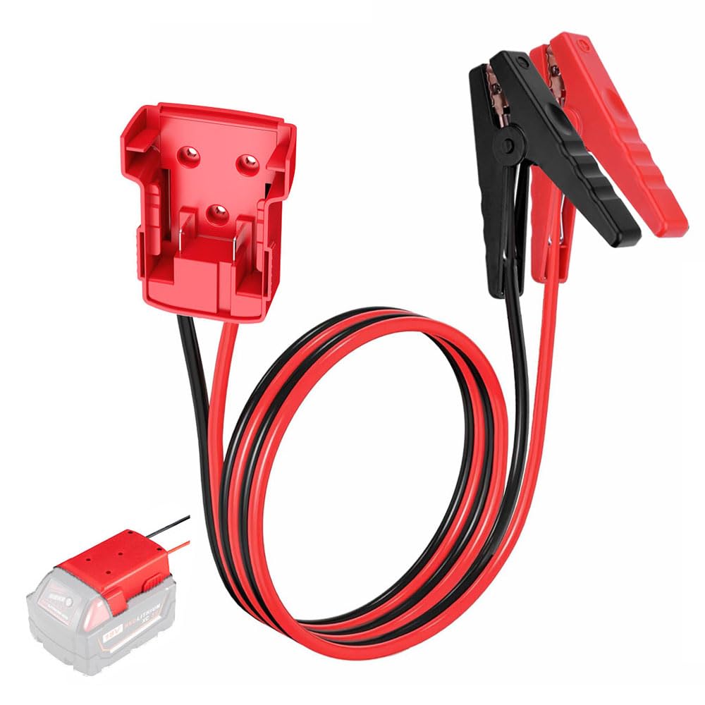 GRZWAYS Jumper Cables alligator clips Compatible with Mil.waukee M18 18V Batteries, Silicone wire 8AWG 2FT Automotive Booster Cables for Jump Starting Tool Battery, Temperature resistance 392℉ 200℃