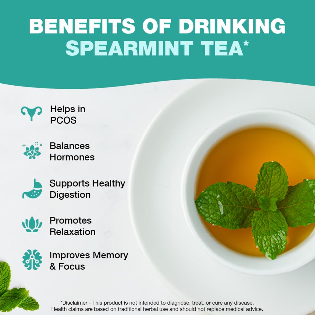 HANDPICK, Spearmint Tea Bags for PCOS relief (100 Herbal Tea Bags) |Refreshing Mint Tea | Non-GMO | Round Eco-Conscious Teabags