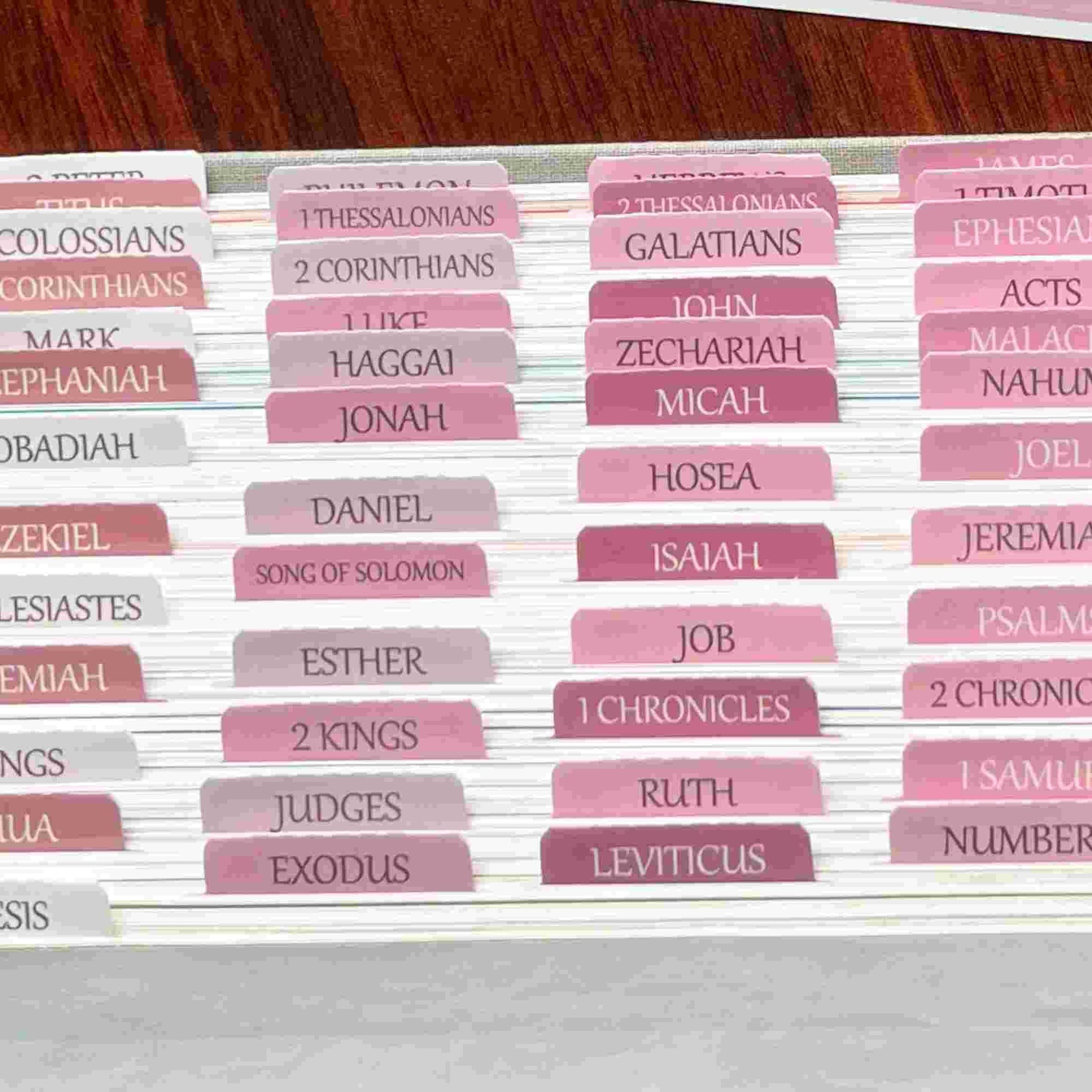 Laminated Bible Tabs, Reposition Large Print Stickers, Easy to Read and Apply Bible Tabs for Women and Man (White Pink)
