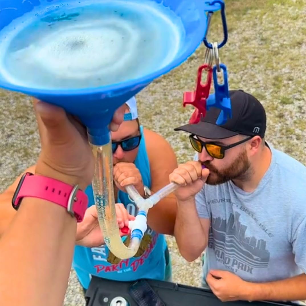 Beer Bong Tube and Funnel - with Valve, Optional Single or Double Header Y-Attachment, 5 Interchangeable Mouthpieces, Shotgun Keychain Tool - Kink-Free Hose for Bierstick Beerbong