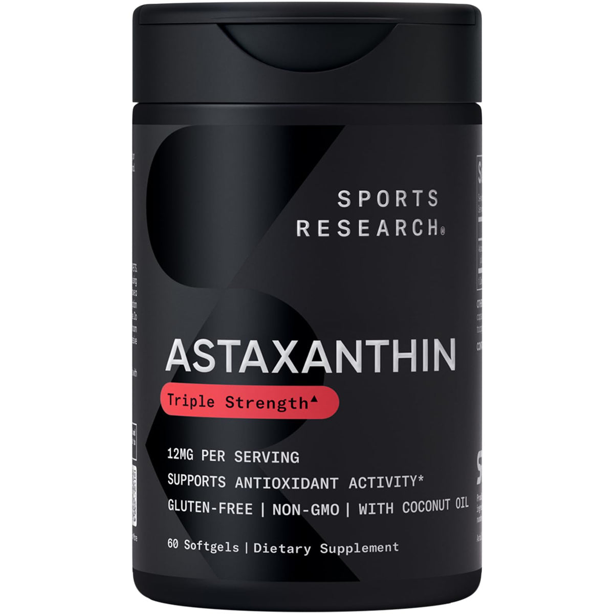 Sports Research Dreifach Stärke Astaxanthin 12mg mit Bio-Kokosöl - Antioxidatives Nahrungsergänzungsmittel, gentechnikfrei zertifiziert & glutenfrei - 60 Weichkapseln