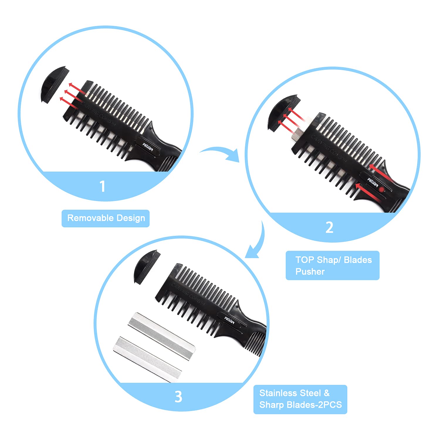 Hair Cutting Comb - Double Edge Razor for Thin and Thick Hair Trimming and Styling with 5 PCS Spare Blades