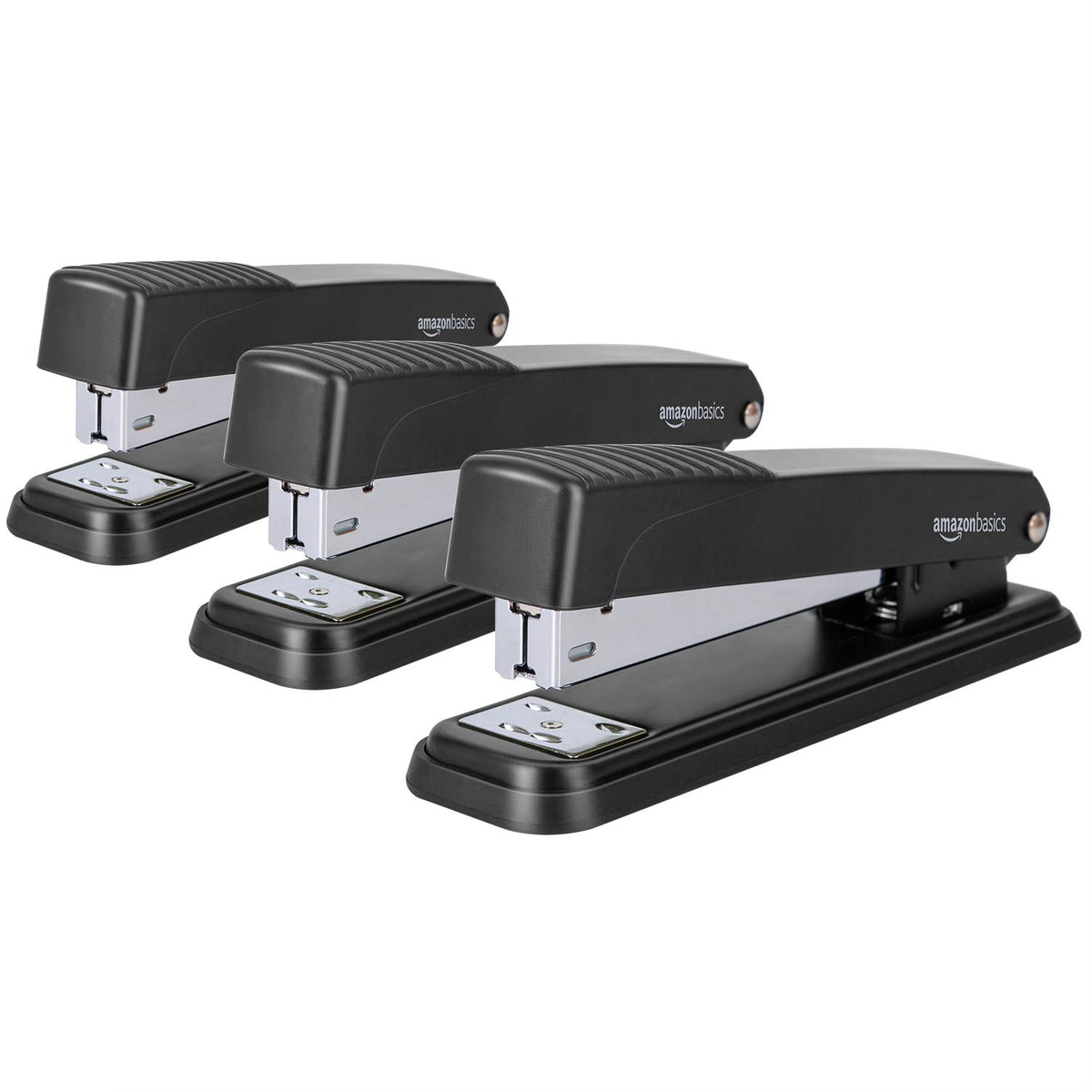 Basics Full-strip Metal Office Desktop Stapler, 20 Sheet Capacity, 3 Pack, Black