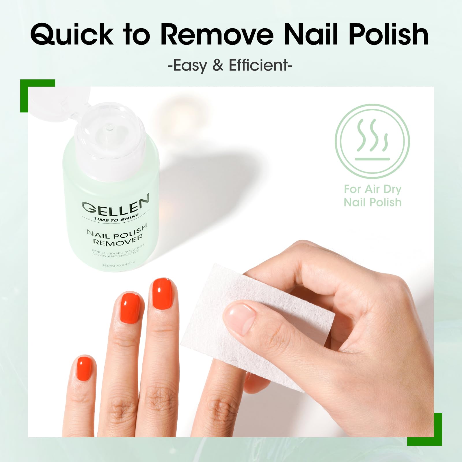 Gellen Nail Polish Remover, Non Acetone Nail Polish Removal for Regular Nail Polishes, Jasmine Scent Healthy Nail Polish Remover with Easy Push-down Pump, 6.09 Fl Oz