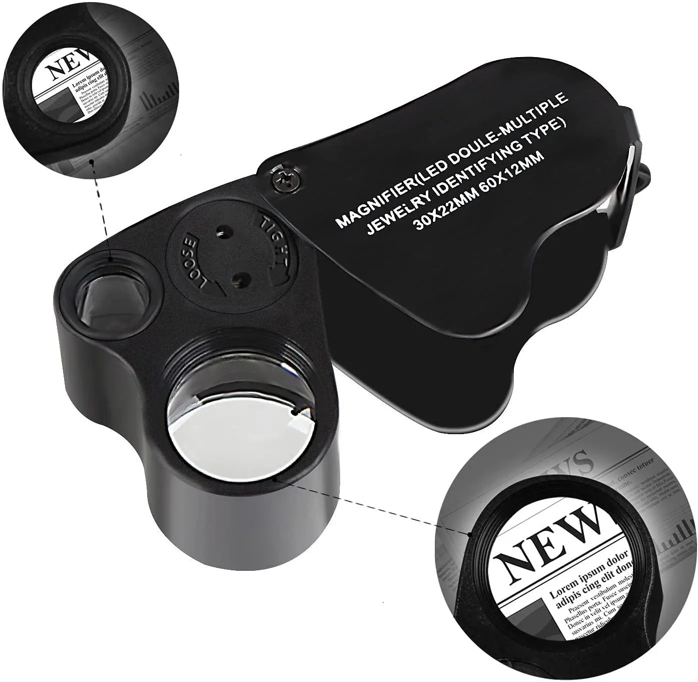 HMKIS Jewelers Loupe, 2 Pack Magnifying Glass with Light, 30X 60X 90X Jewelers Loop Magnification with 20 Backup Batteries for Coin, Diamonds, Gems, Jewelry, Stamps Close Work