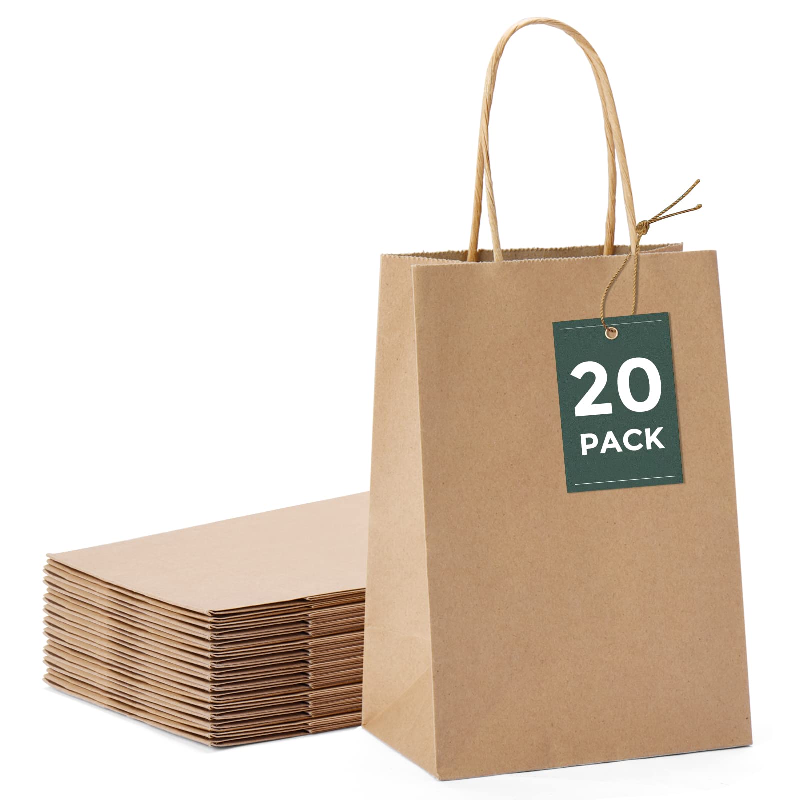 GSSUSA Brown Paper Bags 5.25x3.75x8 20Pcs, Small Gift Paper Bag with Handles Bulk, Graduation Gift, Sturdy Kraft Paper, Retail Shopping Bags, Party Favor, Christmas