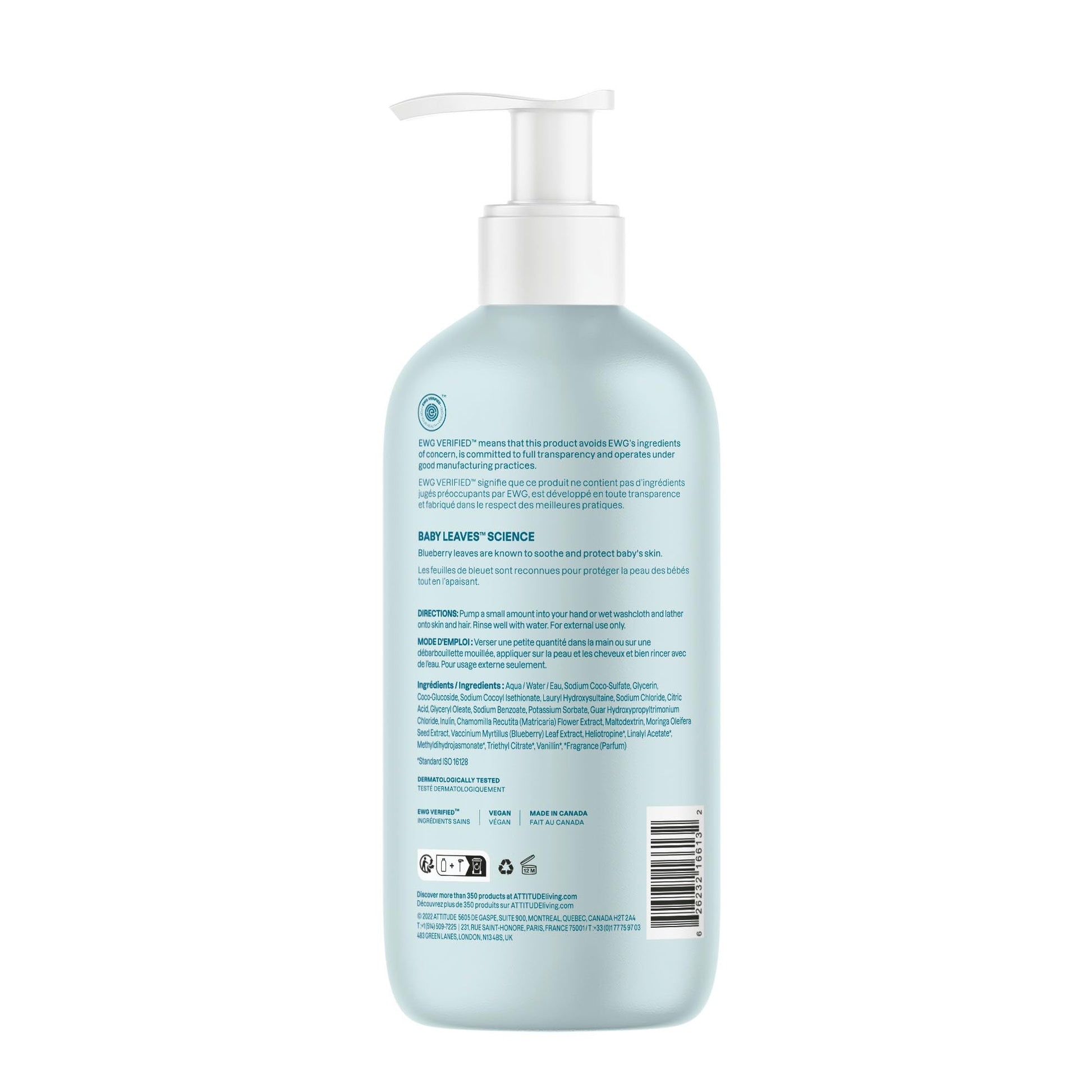 ATTITUDE 2-in-1 Shampoo and Body Wash for Baby, EWG Verified, Dermatologically Tested, Vegan, Good Night, 16 Fl Oz