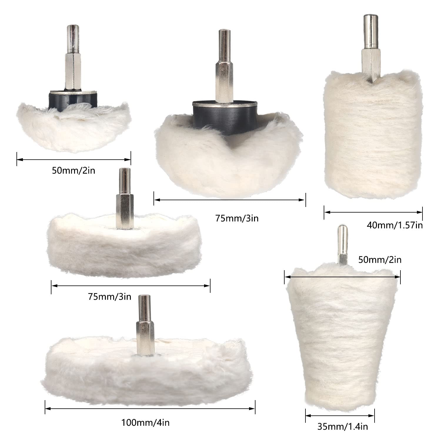 Tworider 6 pcs Buffing Wheel for Drill,Buffing Pad Polishing Wheel Kits,Wheel Shaped Polishing Tool for Metal Aluminum,Stainless Steel,Chrome,Jewelry,Wood,Plastic,Ceramic,Glass,etc
