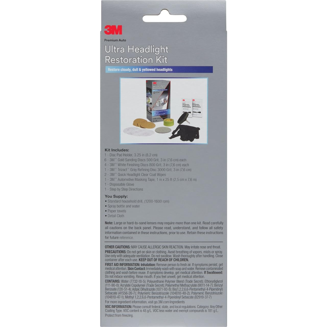3M Ultra Headlight Restoration Kit, Contains Masking Tape, Light Sanding Discs, Wax Protectant and More, Use on Plastic Lenses Headlights, Taillights and More, Easy Heavy-Duty Restoration (39195)