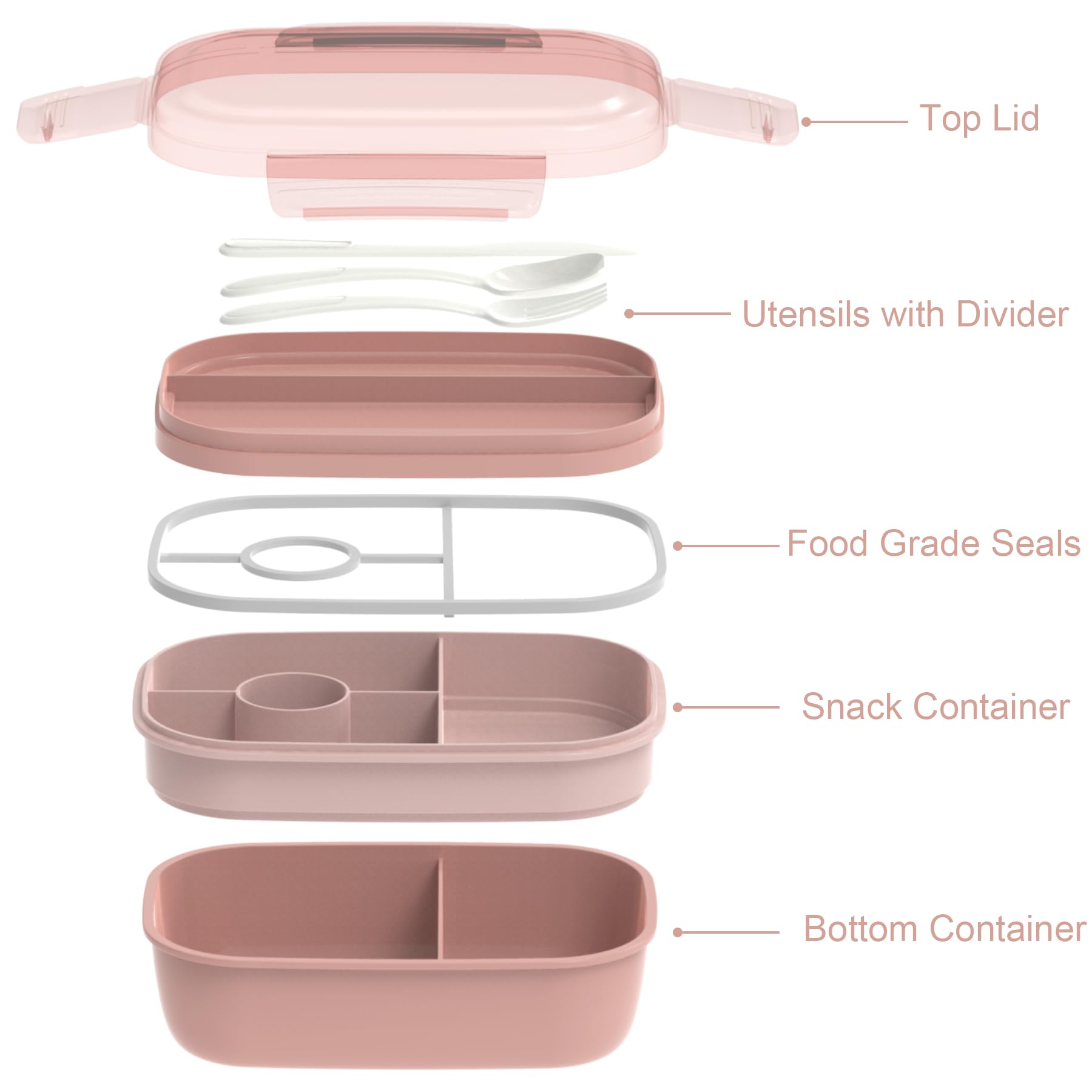 JBGOYON® Bento Lunch Box Set - 3 Stackable Containers for Adults and Kids，lunch box for women- Includes Lunch Bag, Leak-Proof and BPA-Free - Built-in Utensil Set - Dishwasher Safe (Pink)