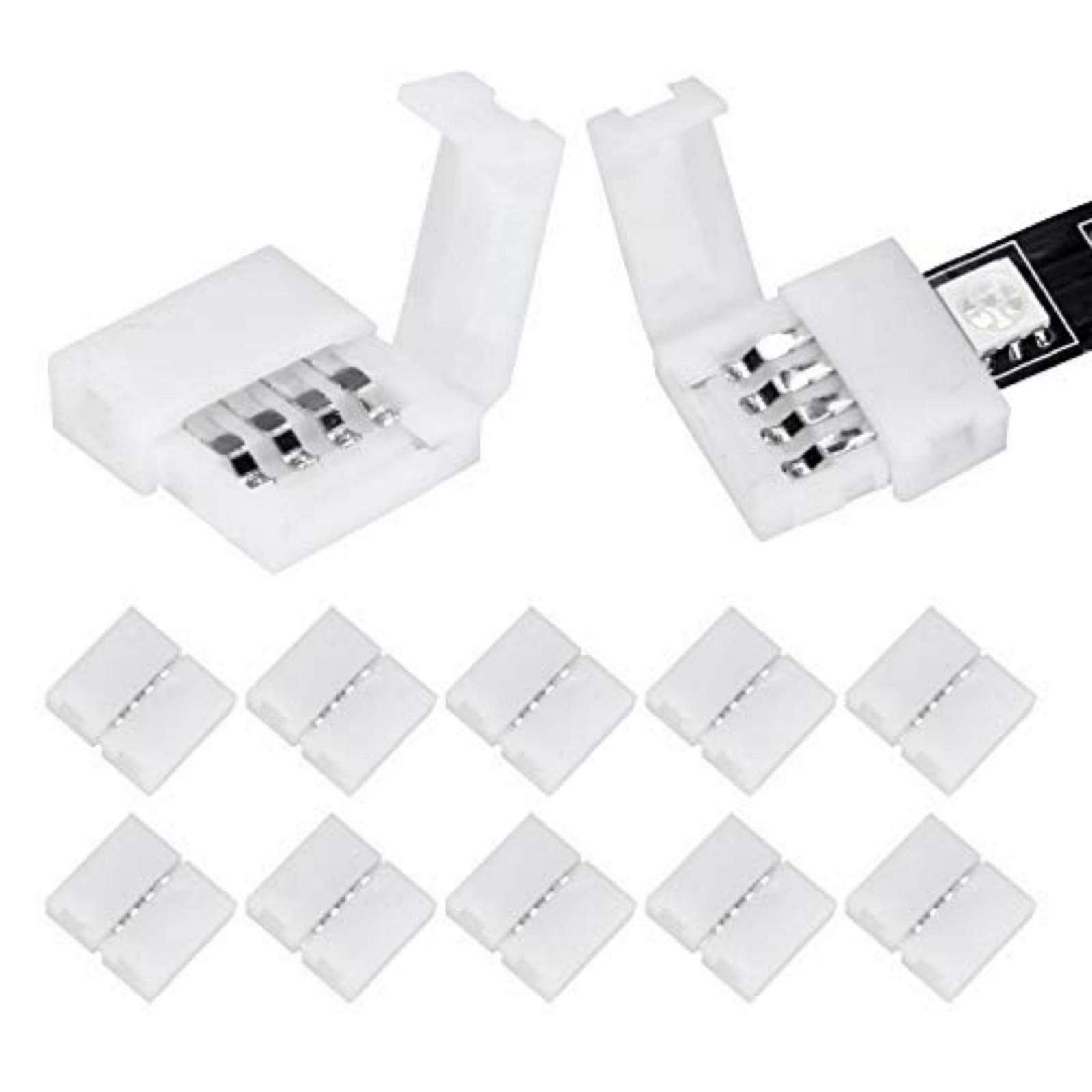 وصلات شرائط إضاءة LED RGB من وينسن 10 قطع 4 سنون 10 مم بدون أسلاك وبدون فجوات، محول طرفي بدون لحام لتمديد شريط SMD 5050 متعدد الألوان