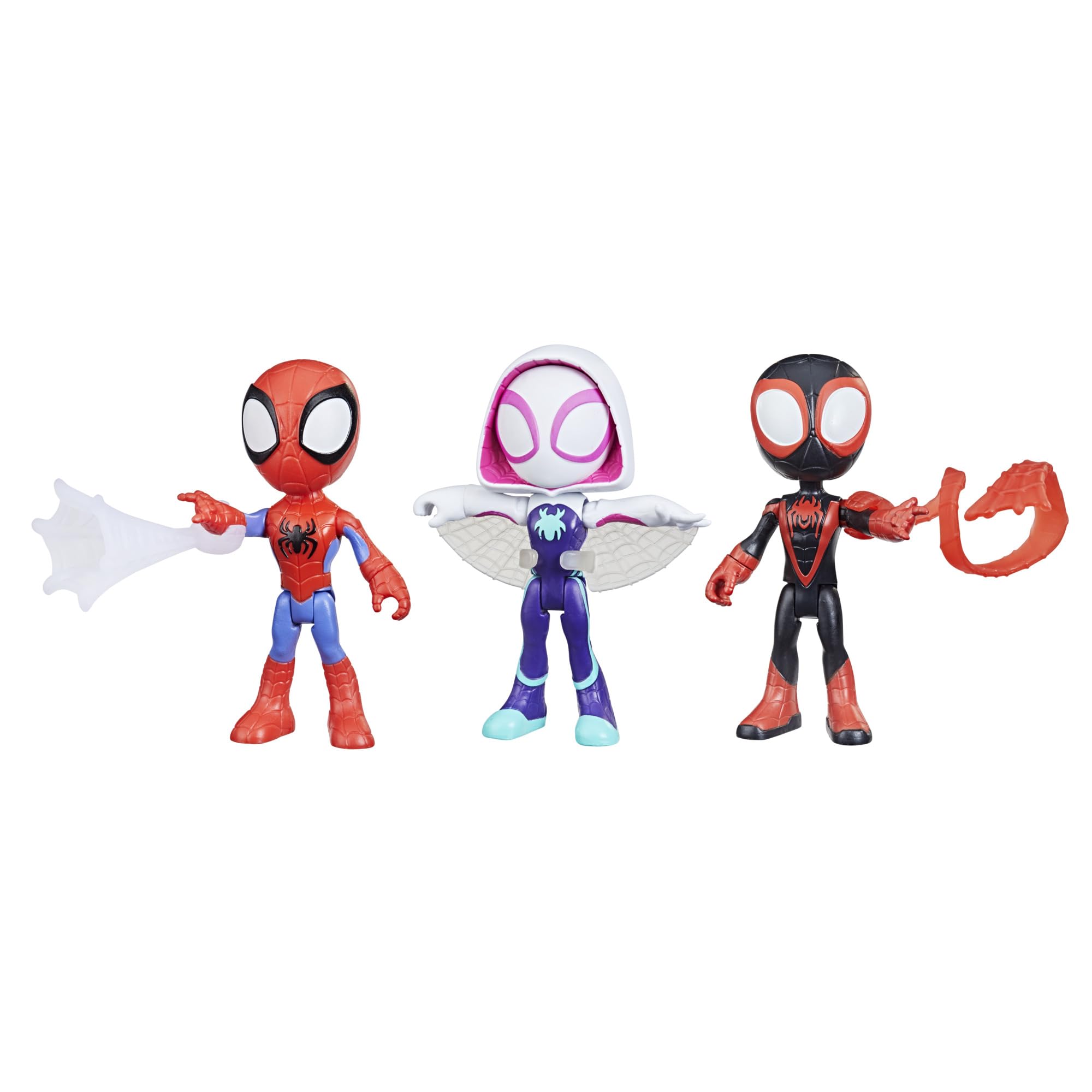 Spidey and his Amazing Friends 3-Pack, 4-Inch Scale Marvel Action Figures, Includes 3 Figures and 3 Accessories, Spider-Man, Ghost-Spider & Miles Morales (Amazon Exclusive)