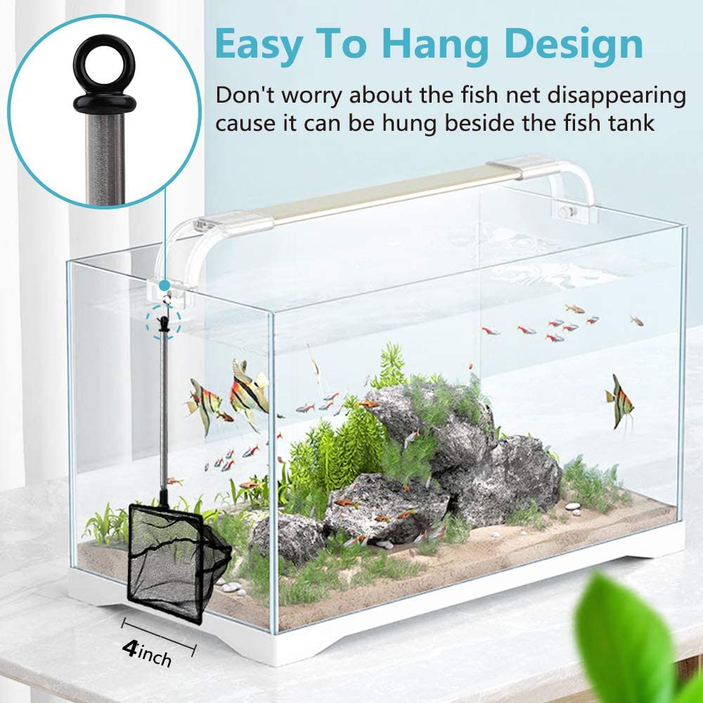 Grepol-V Fish Net for Fish Tank, Fine Mesh Aquarium Net with 9-24 Inch Stainless Steel Long Handle, Extendable Fishing Tank Net for Fish Shrimp Tank, Pond, Creek (4 inch)