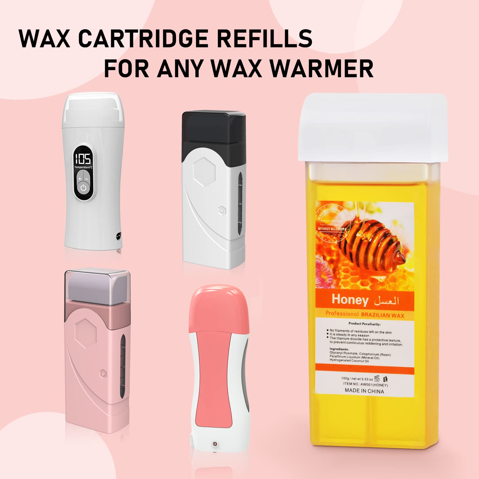 Seopri Roll On Wax, Honey Hair Removal Wax Cartridge, Depilatory Wax Roller Refill, 4 Pack - 100% Natural Material, Dermatologically Tested, Easy & Safe to Use, For Body Waxing, Leg and Arms