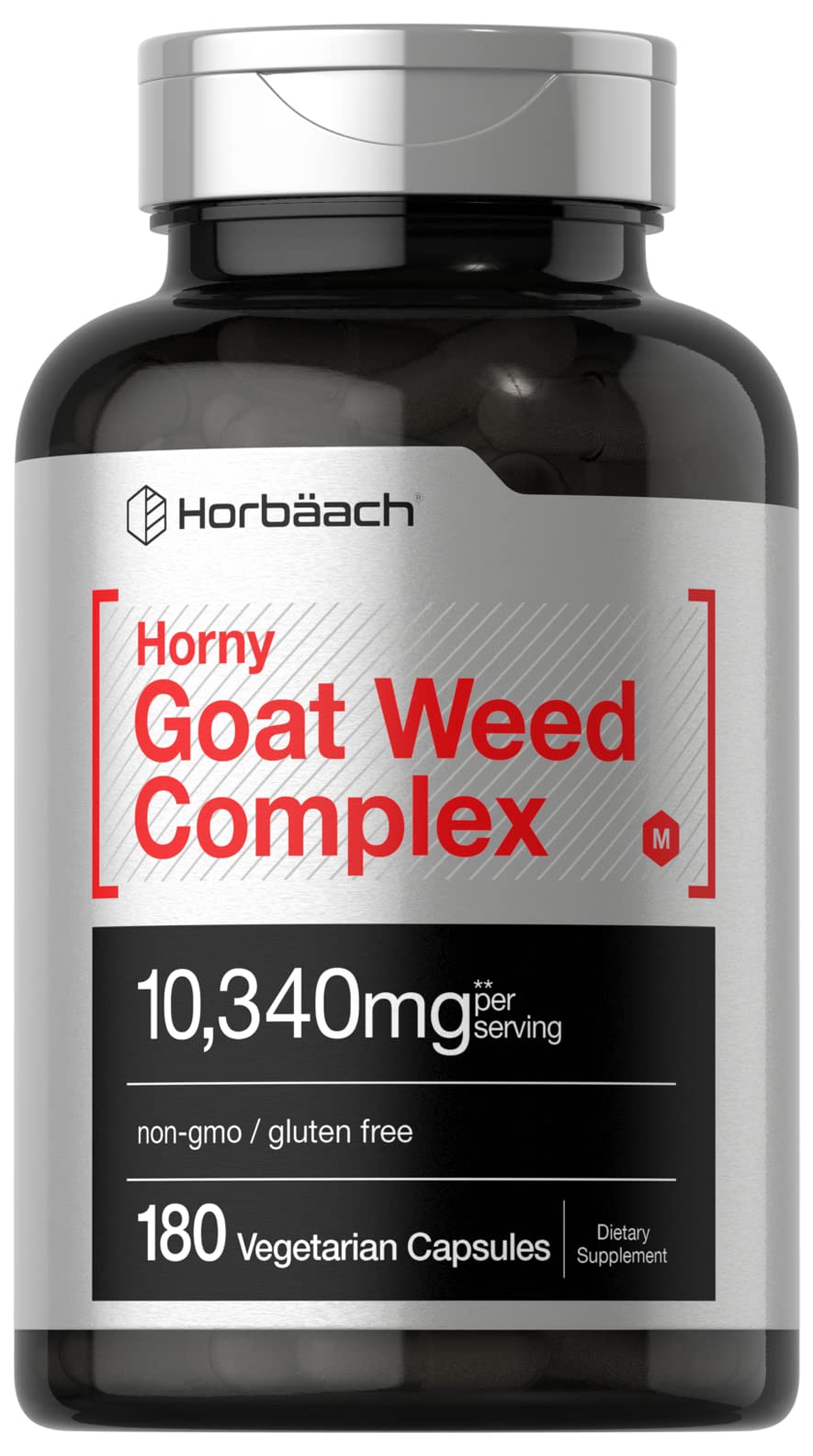Horbaach Horny Goat Weed Komplex | 10.340 mg | 180 Kapseln | Vegetarische, gentechnikfreie und glutenfreie Formel mit Tribulus, Maca, Yohimbe und L-Arginin