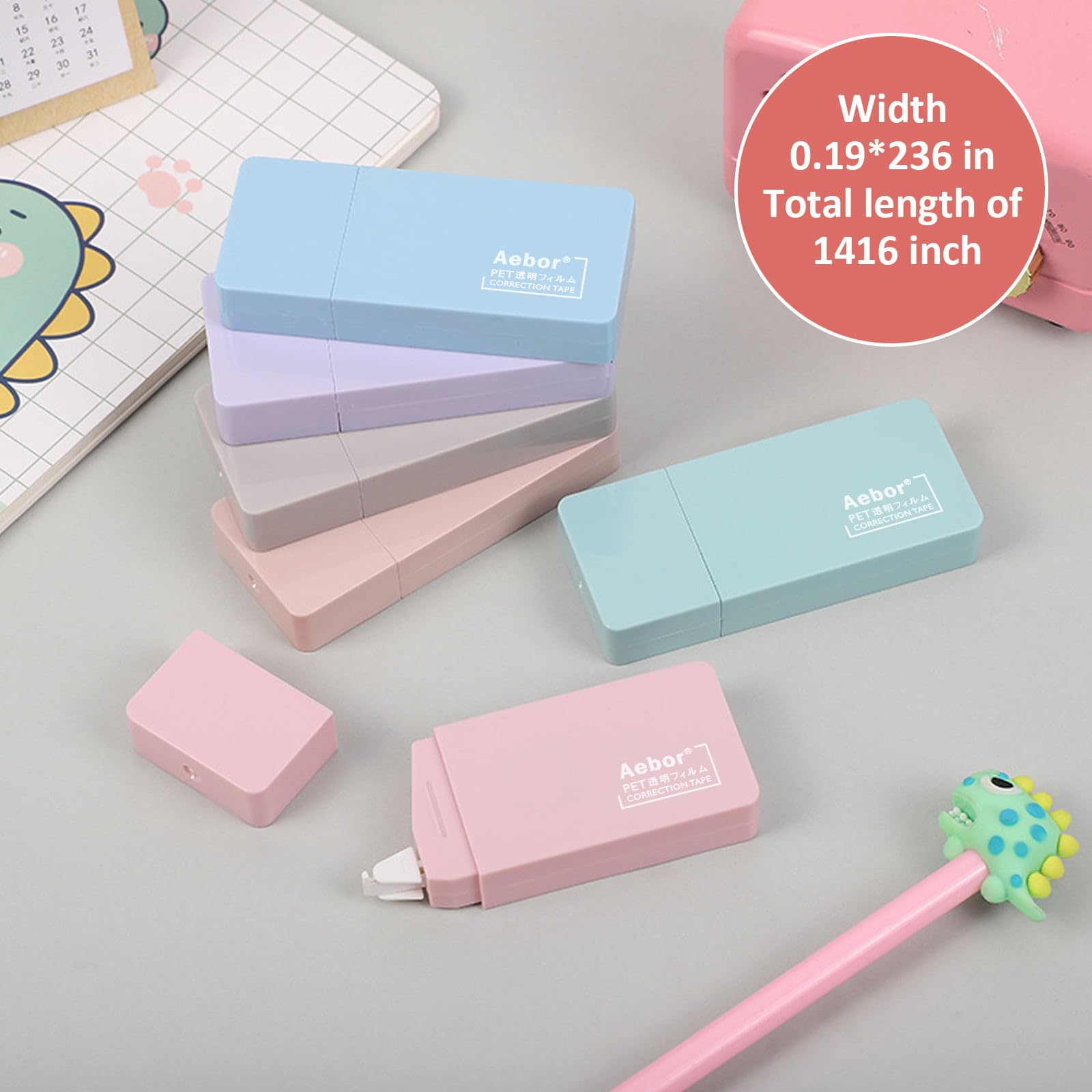 Aebor 6 Pack Correction Tape Cute White Tape Macaron Color Correction Tape, Easy To Use Applicator for Instant Corrections for Students,Office Workers