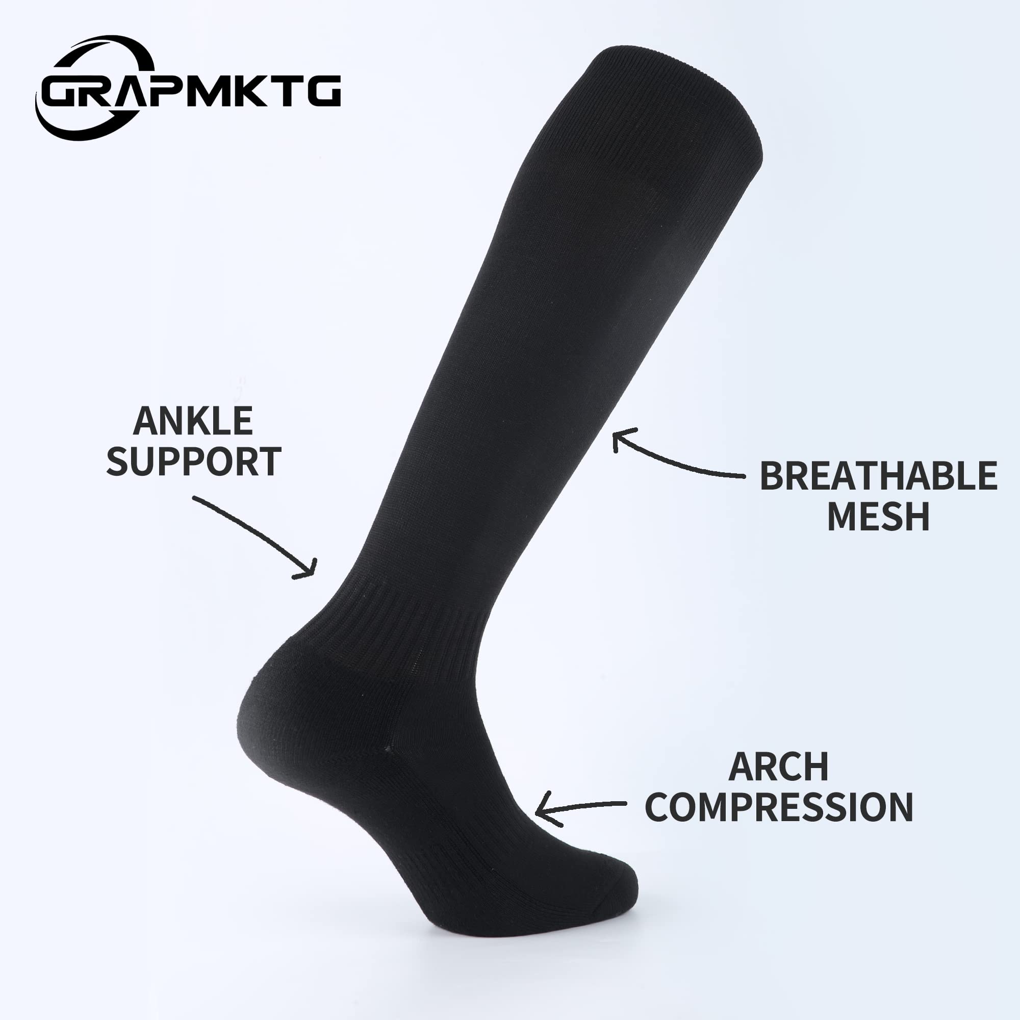GRAPMKTG 3 Pack Soccer Softball Baseball Socks for Youth Men and Women Football Knee High Socks for Kids Adult Tube Socks for Boys Girls Black Medium