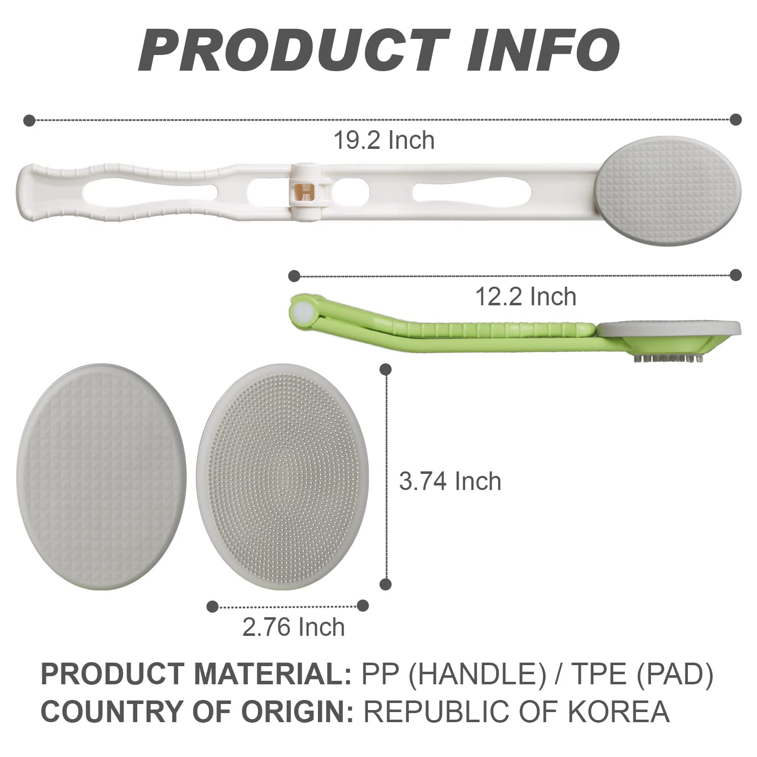 DOWMI Lotion Applicator for Back - 3-1 Foldable, Cream, Sunscreen, Ointment Applicator, 19" Long Handle, Body Massage Tool - 1 Body Brush Pad, 1 Lotion Pad Included