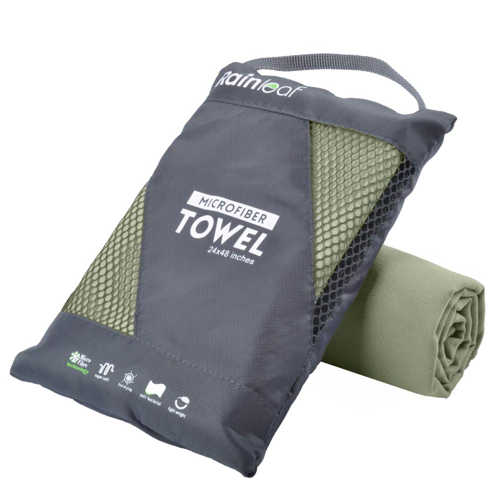 Rainleaf Mikrofaserhandtuch, perfekt für Reisen, Fitnessstudio und Camping. Schnell trocknend - Super saugfähig - Ultra kompakt - Leicht. Geeignet für Ausflüge, Strand, Dusche, Rucksackreisen, Schwimmbad