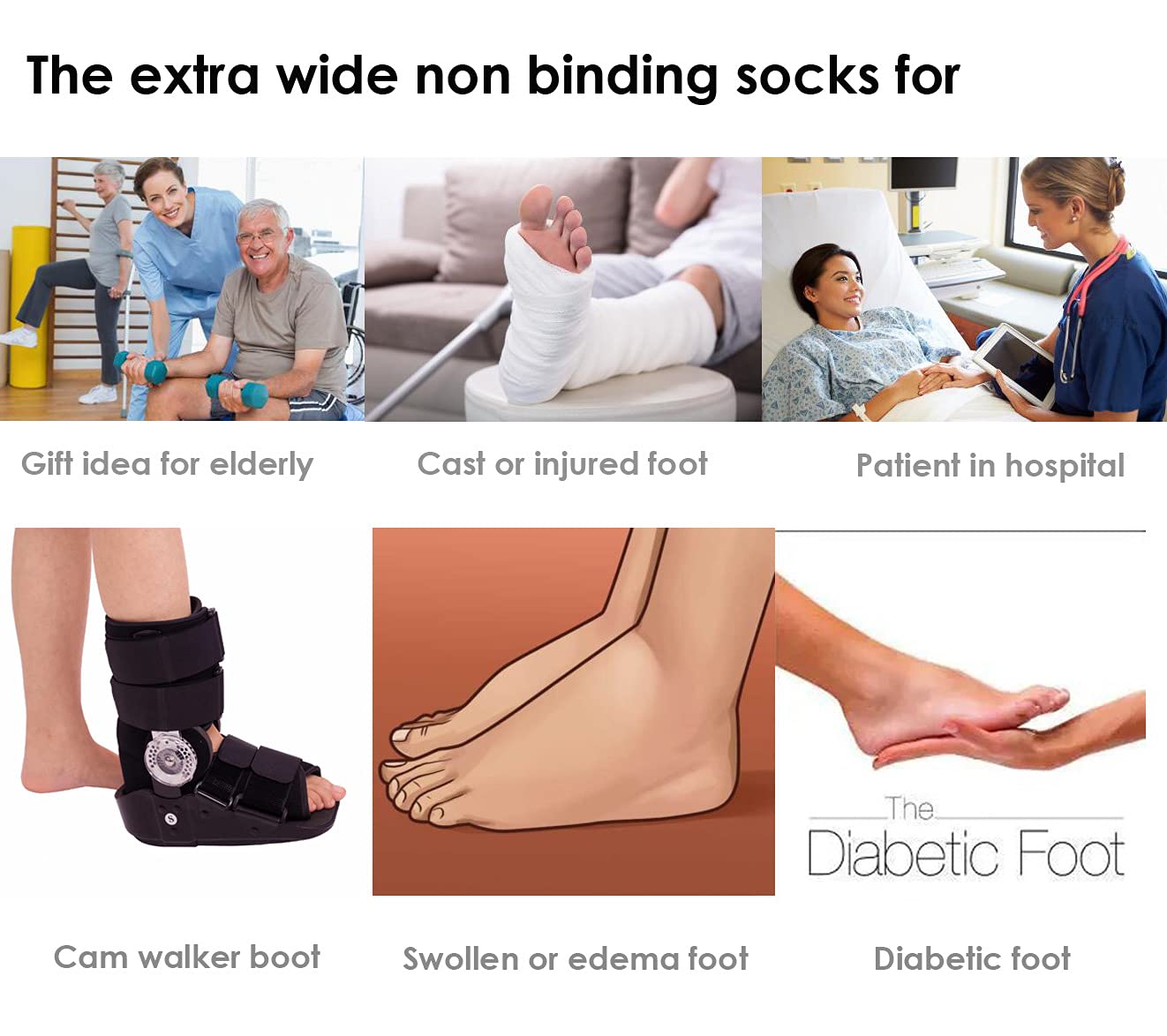 CIRZUEX Extra Wide Socks for Lymphedema Swollen Feet Leg, Bariatric Socks, Cast Boot Sock, Diabetic Non Binding Neuropathy Swelling Women Men 2 Pairs