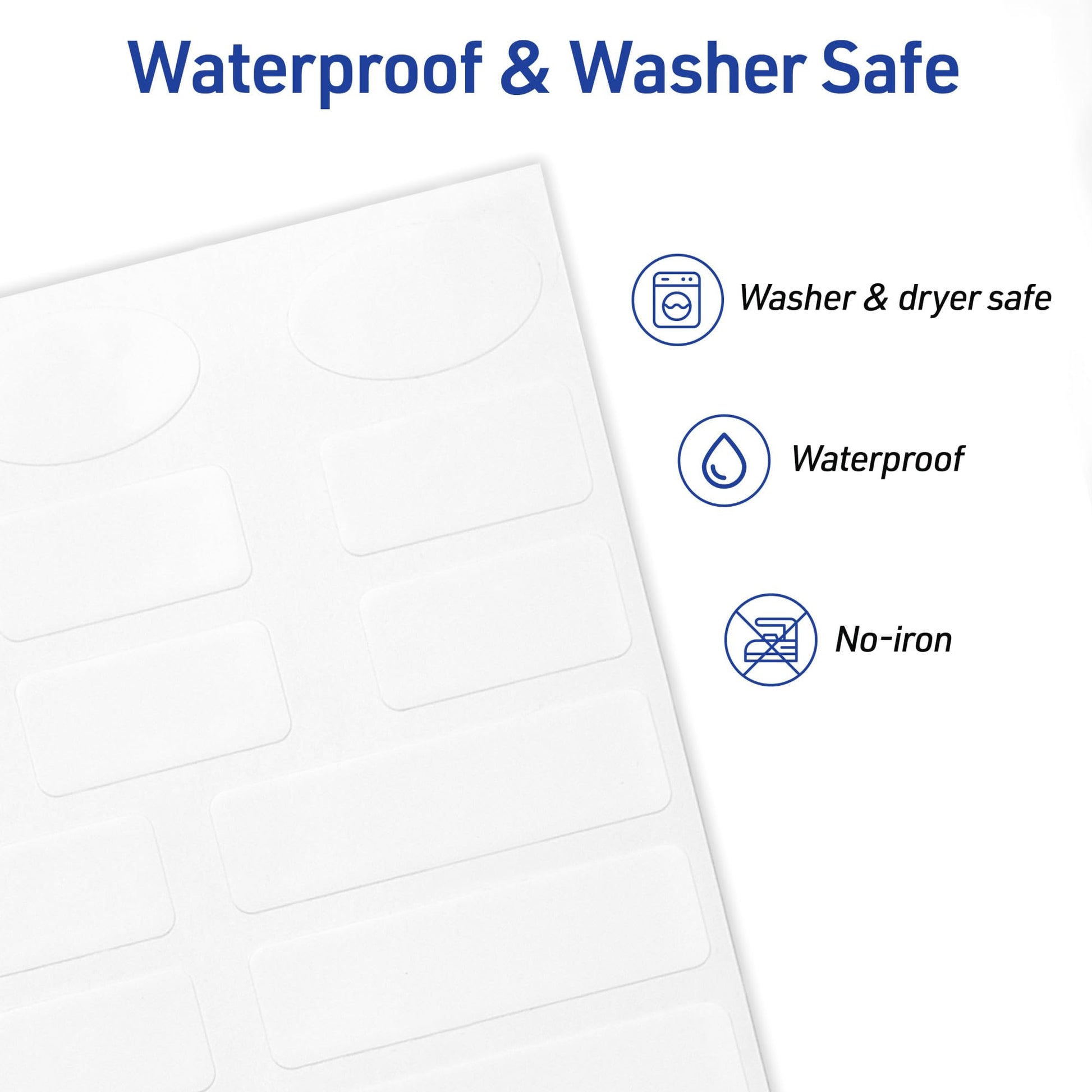 Avery No-Iron Fabric Labels, Assorted Shapes and Sizes, Washer and Dryer-Safe Waterproof Labels, Non-Printable, 45 Total (40700)