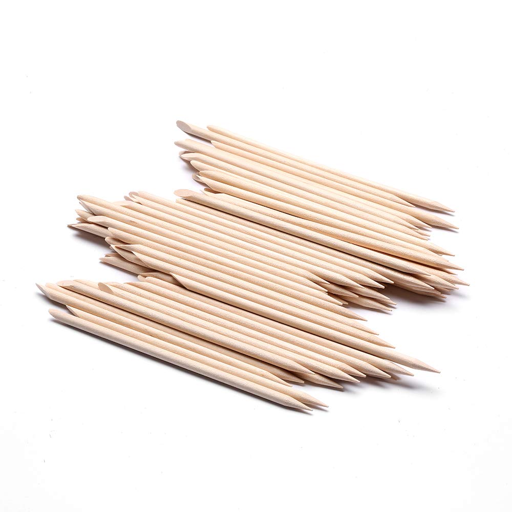 Borogo 100 Pcs Orange Wood Nail Sticks Double Sided Multi Functional Cuticle Pusher Manicure Pedicure Tool for Manicure Pedicure