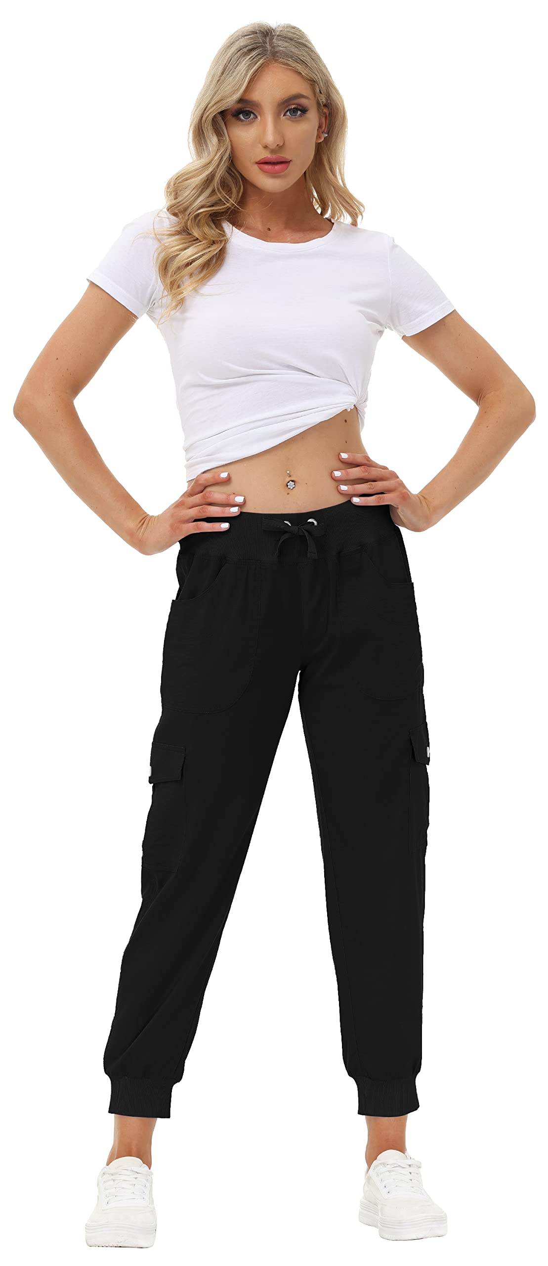 MoFiz Womens Lightweight Hiking Pants with Pockets Quick Dry Athletic Outdoor Summer Travel Casual Sweatpants Cargo Pant for Women Black M