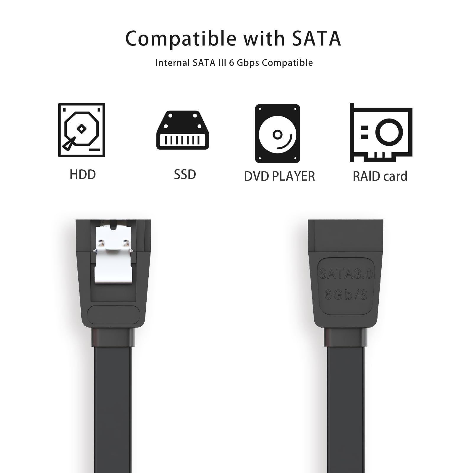 Mbiydeg SATA Cable III for SSD HDD Data,3 PCS 6Gbps Straight Angle 15 Inch Sata Data Cable Compatible for SATA Hard Drive CD Driver, CD Writer,Black