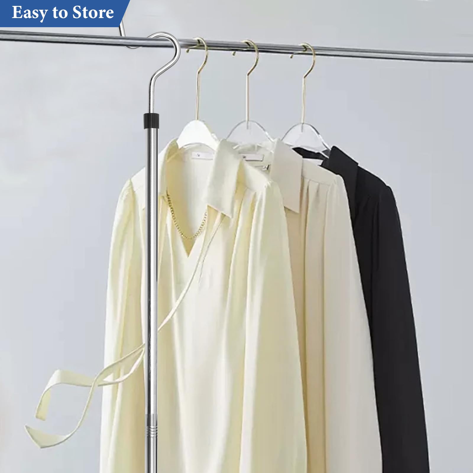 Greeily Clothes Hook Pole, Clothes Hanger Reaching Hook for Hanging Clothes Light and Plants Extendable from 35" to 50" Made of Stainless Steel Tube with Sponge Handle (50inch)